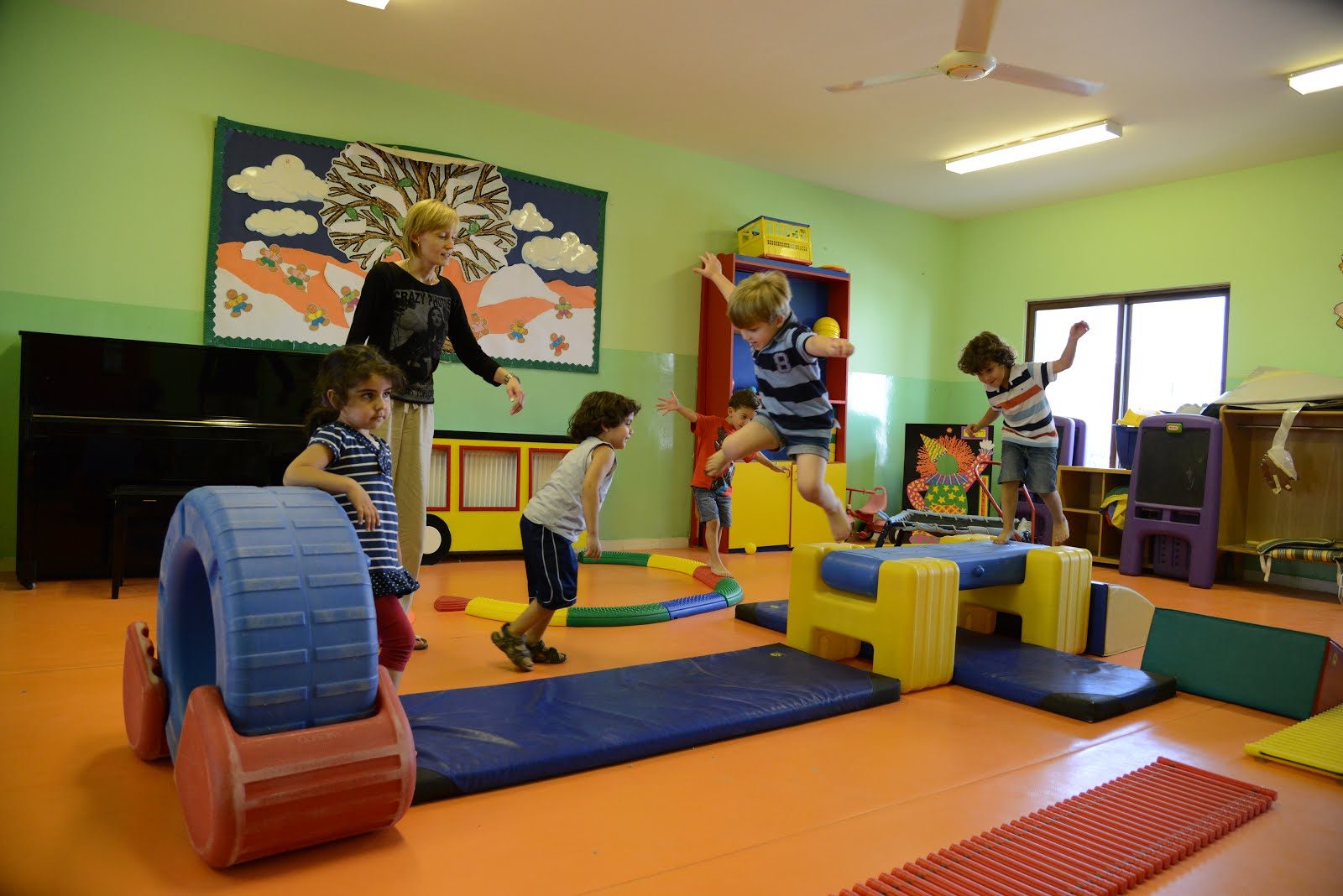 Children on a soft obstacle course in the gym
